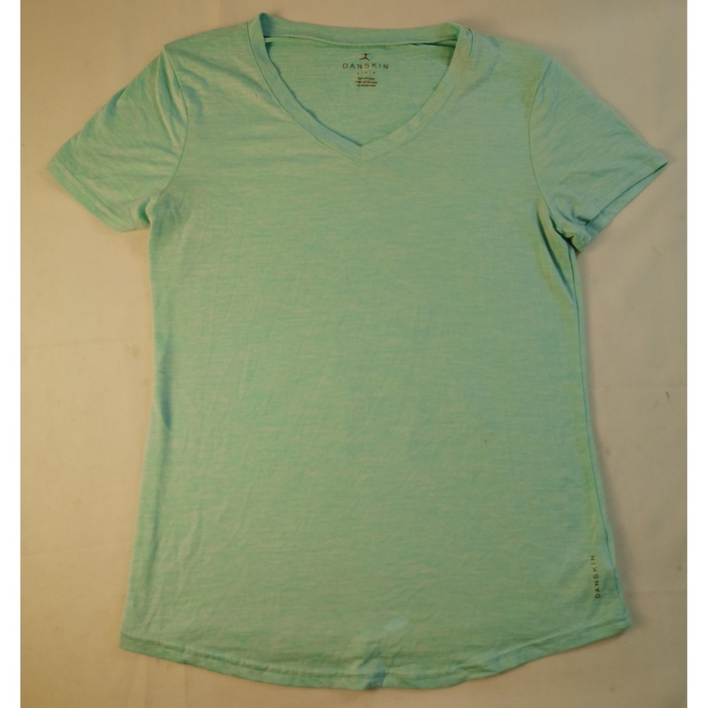 Danskin Womens V-Neck Activewear T-Shirt Mint Green Space Dye Size S 8506